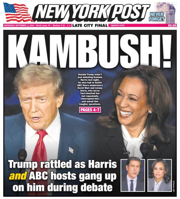 The Post's cover following the presidential debate.
